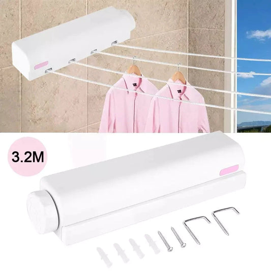 Wall Mounted 4-Line Retractable Clothesline Rope 3.2M