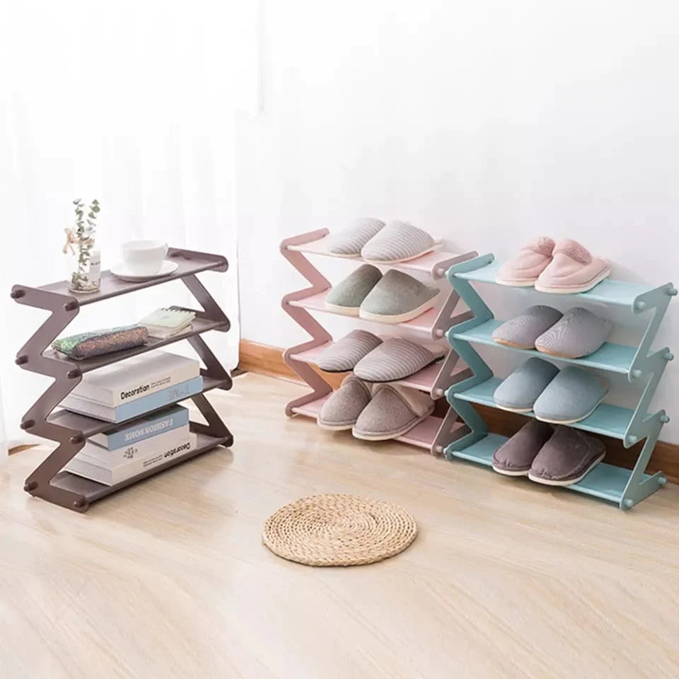Shoe Rack Rodes Plastic Shoe Rack 4-Shelf Organizer - Steel Rods & Fabric Layer ...