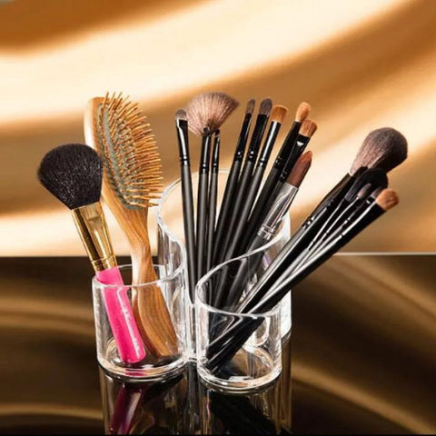 Acrylic 3 Compartment Cosmetic Brush Holder