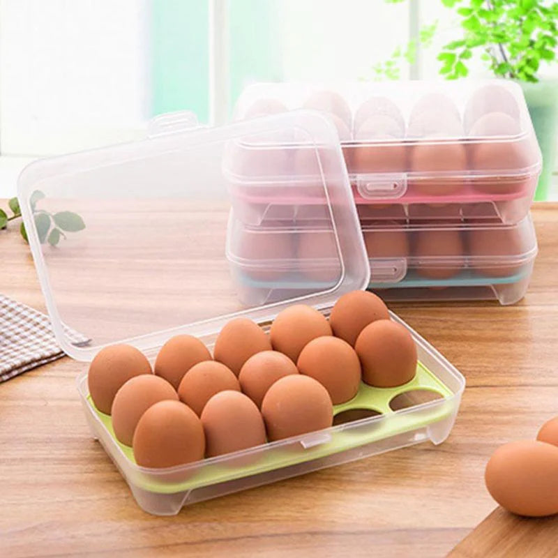 15 Grids Portable Egg Storage Box Egg Fresh Box Refrigerator Tray Container Double Layer Egg Crisper