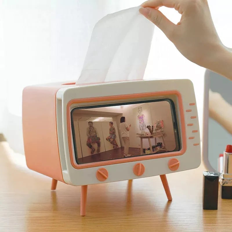 Creative Tv Tissue Box Holder With Phone Holder