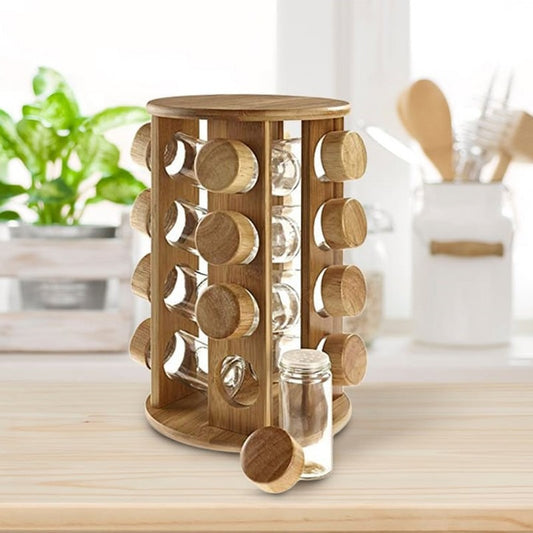 16 Pcs Wooden Spice Jar Set