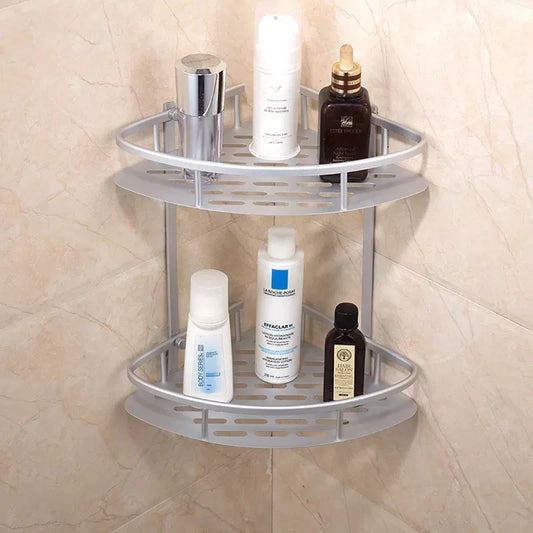 2 Layer Aluminum Steel Corner Bathroom Shelf