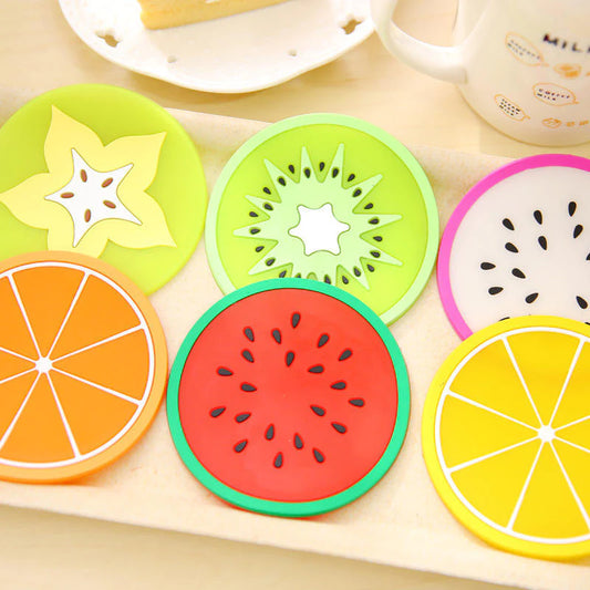 6 pcs Colorful Silicon Fruit Coaster Tea Cup Mat