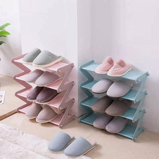 Plastic Shoe Rack 4-Shelf Organizer - Steel Rods & Fabric Layer