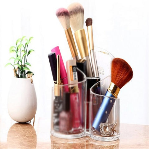 Acrylic 3 Compartment Cosmetic Brush Holder