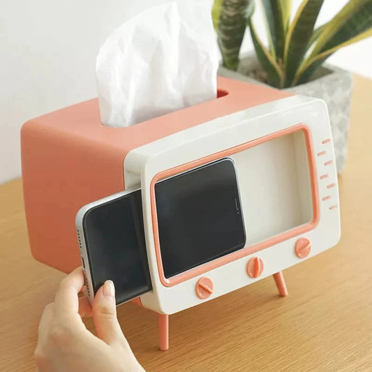 Creative Tv Tissue Box Holder With Phone Holder