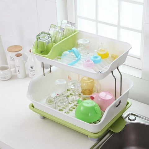 2-Tier Dish Drying Storage Drain Rack