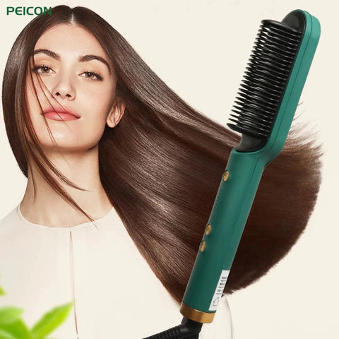 Electric Hair Straightener Brush Heated Comb Straight