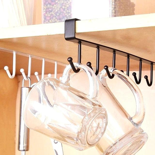 Cabinet Under Shelf 6 Hooks Iron Hanging Rack