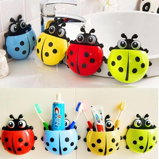 Creative Cute Cartoon Ladybug Mount Toothbrush Toothpaste Holder