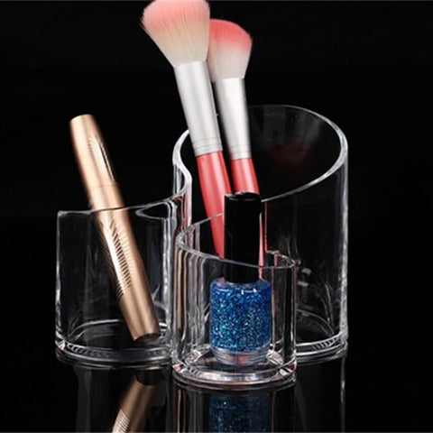 Acrylic 3 Compartment Cosmetic Brush Holder