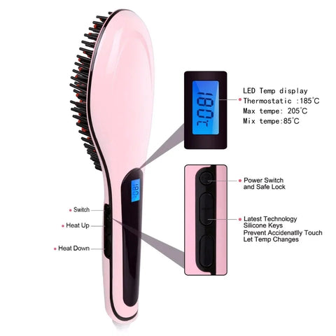 Temperature Display Hair Straightener Brush