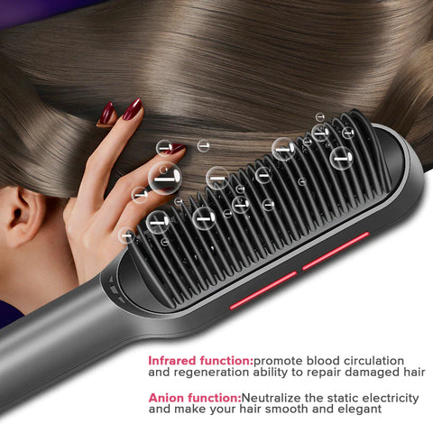 Electric Hair Straightener Brush Heated Comb Straight