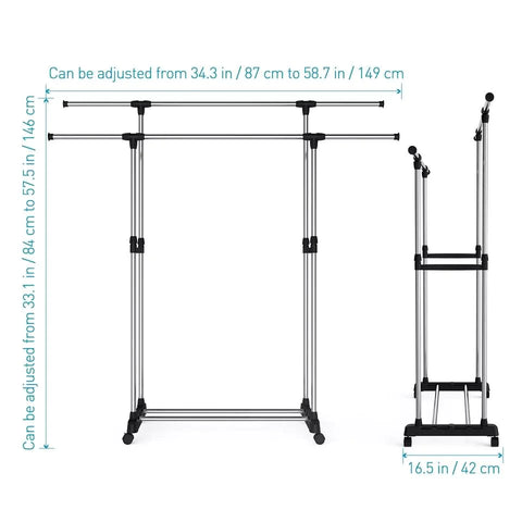 Double Pole Cloth Rail With Wheels