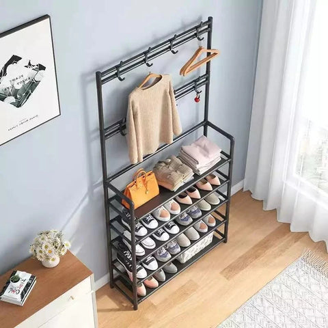 Multifunction 5 Layers Shoe Rack With Clothes Rack