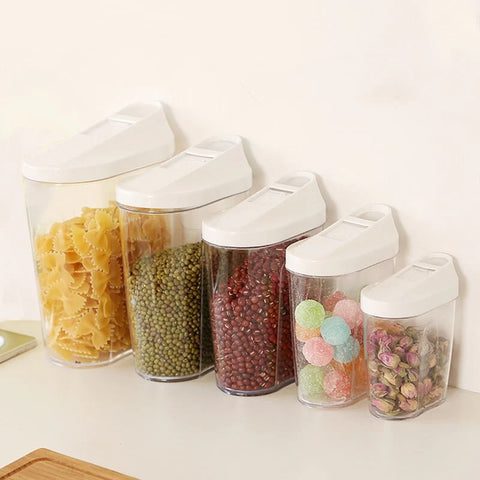 5Pcs Set Plastic Kitchen Sealed Jar Cereal Dispenser With Lid