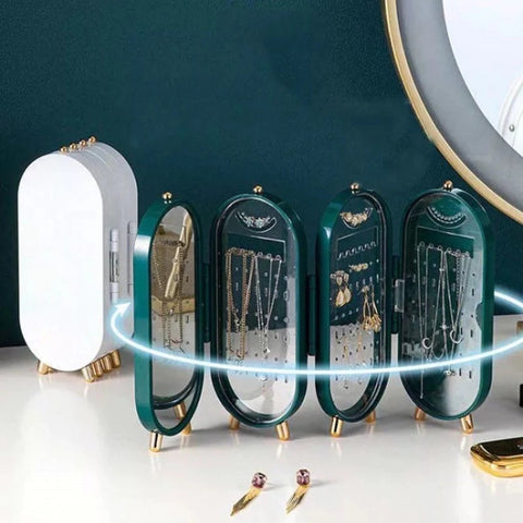 4 Doors Foldable Jewelry Organizer With Mirror