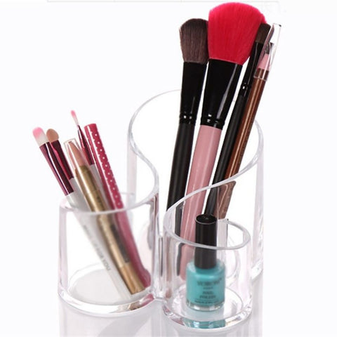 Acrylic 3 Compartment Cosmetic Brush Holder