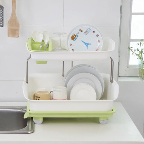 2-Tier Dish Drying Storage Drain Rack