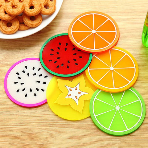 6 pcs Colorful Silicon Fruit Coaster Tea Cup Mat