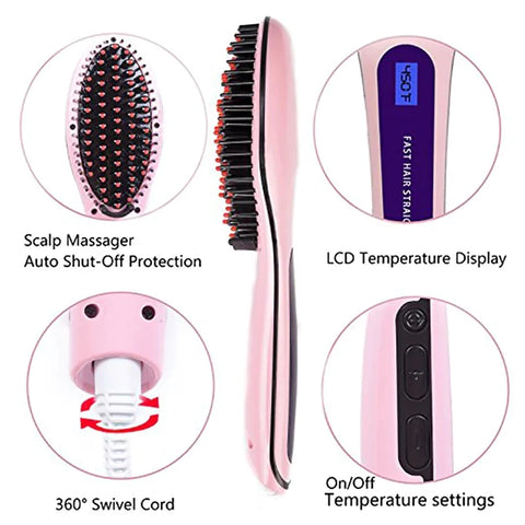 Temperature Display Hair Straightener Brush