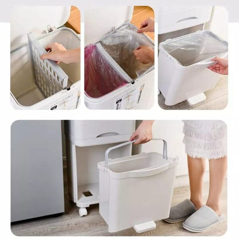 3 Layer Storage Trash Dustbin With Wheels 42L