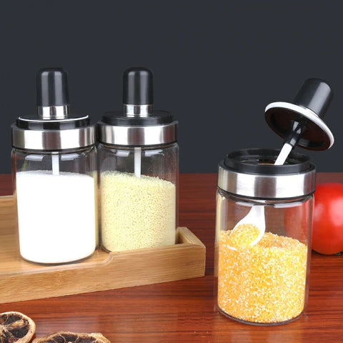 6 Pcs Condiment Spice Jars Revolving Base