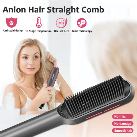 Electric Hair Straightener Brush Heated Comb Straight