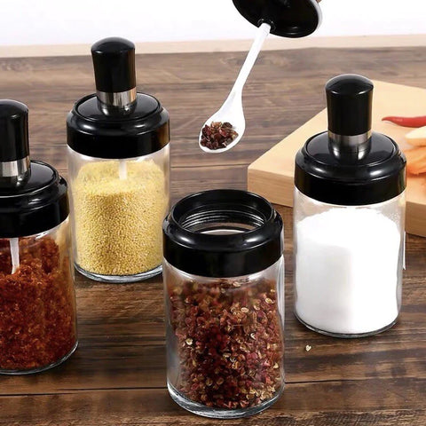 6 Pcs Condiment Spice Jars Revolving Base