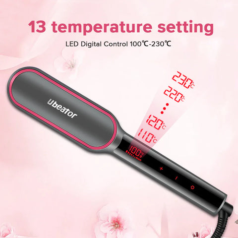 Electric Hair Straightener Brush Heated Comb Straight