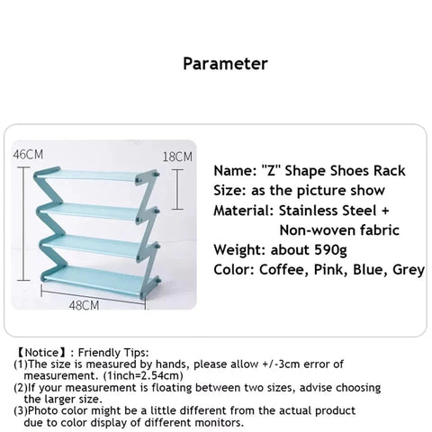 Plastic Shoe Rack 4-Shelf Organizer - Steel Rods & Fabric Layer