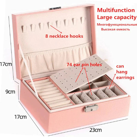 Premium Leather Jewelry Box Double Layer Storage