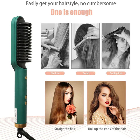 Electric Hair Straightener Brush Heated Comb Straight