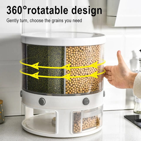 6 Grid Large Food Cereal Dispenser Revolving Base